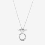 Pandora Double Circles T-Bar Necklace, silver tone, view 1