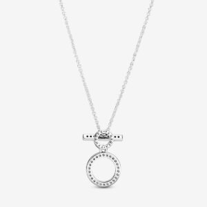 Pandora Double Circles T-Bar Necklace, silver tone, view 1