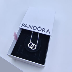 Pandora Entwined Circle Logo Sparkle Necklace, silver tone, view 1