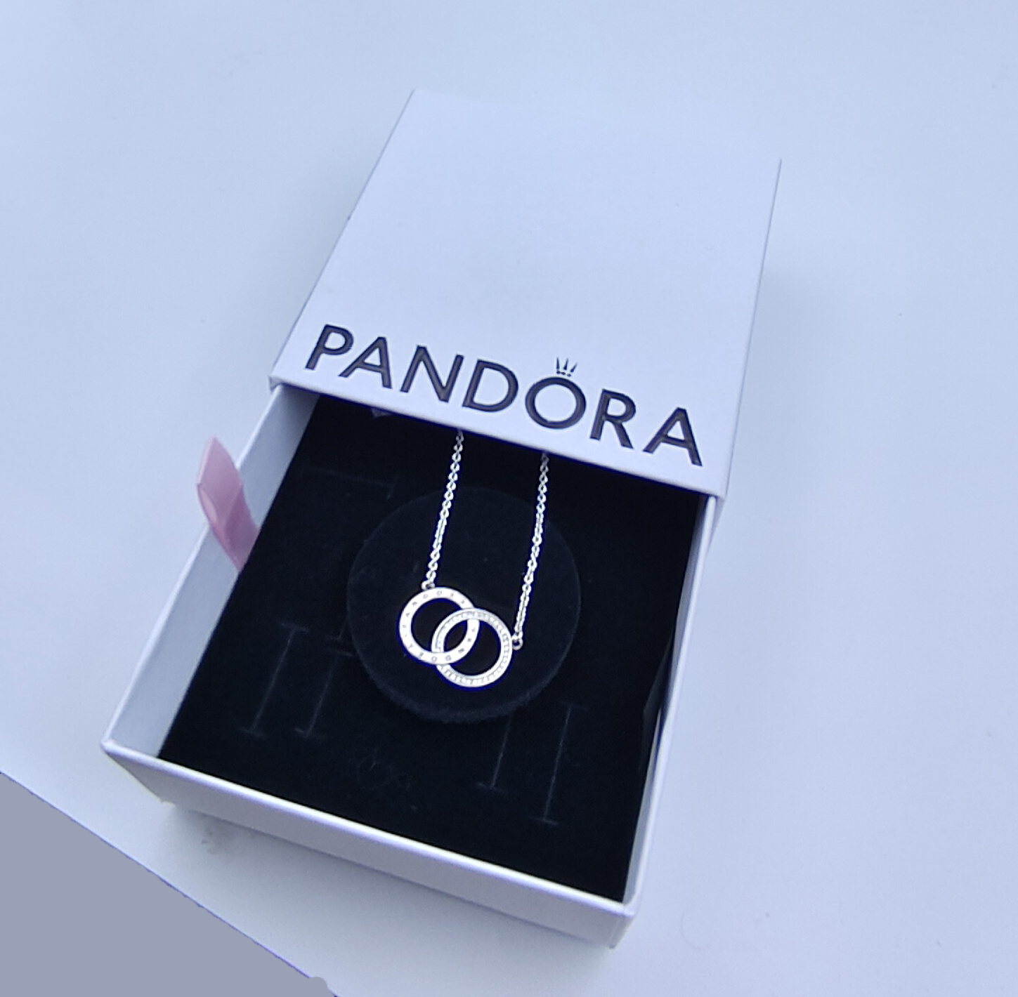 pandora entwined circle logo sparkle necklace Pandora Entwined Circle Logo Sparkle Necklace, silver tone, view 1
