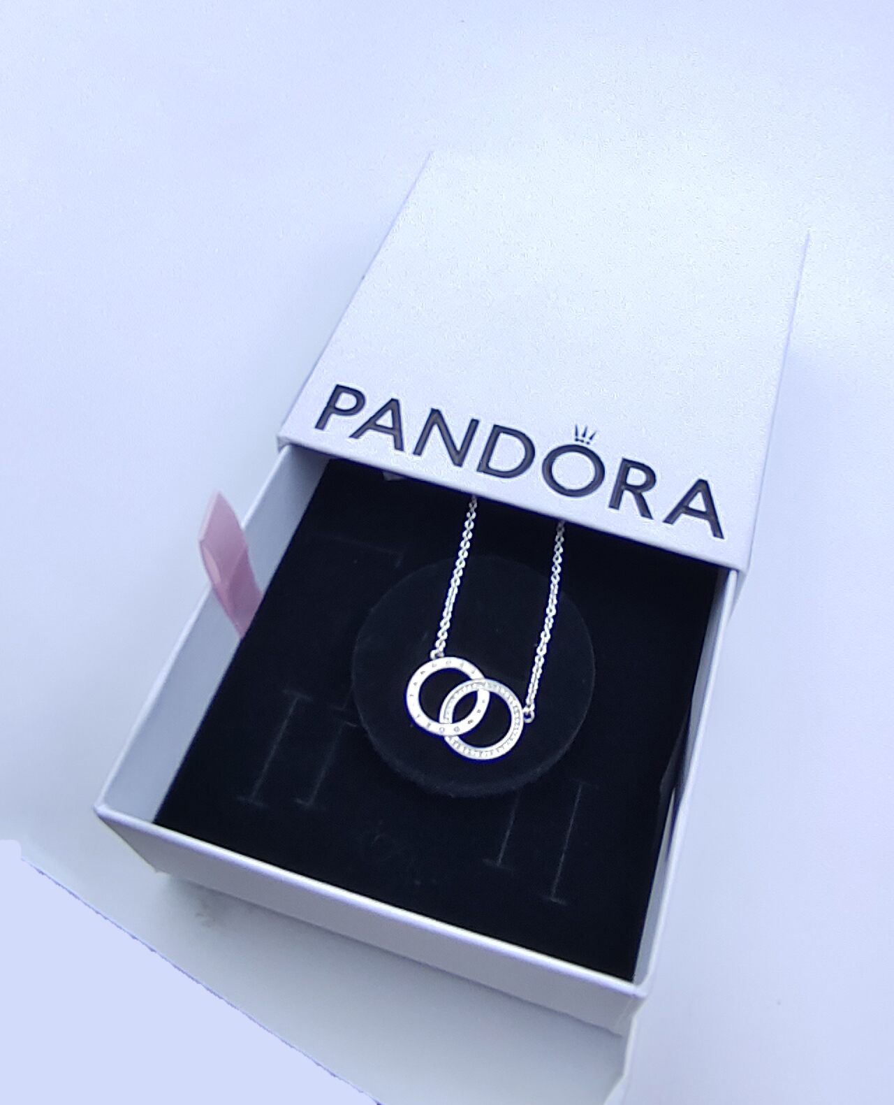 pandora entwined circle logo sparkle necklace Pandora Entwined Circle Logo Sparkle Necklace, silver tone, view 2