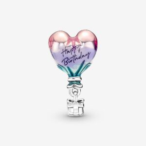 Pandora Happy Birthday Balloon Dangle Charm, pink and blue, view 1