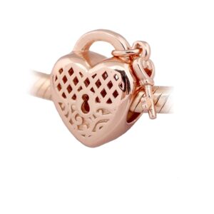 Pandora Heart Padlock and Key Charm, rose tone