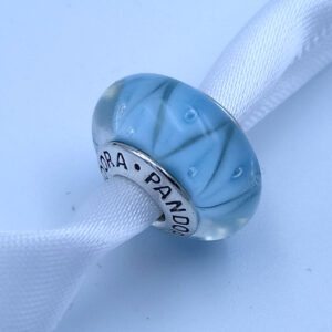 Pandora Light Blue Patterned Glass Bead Charm, light blue, view 1