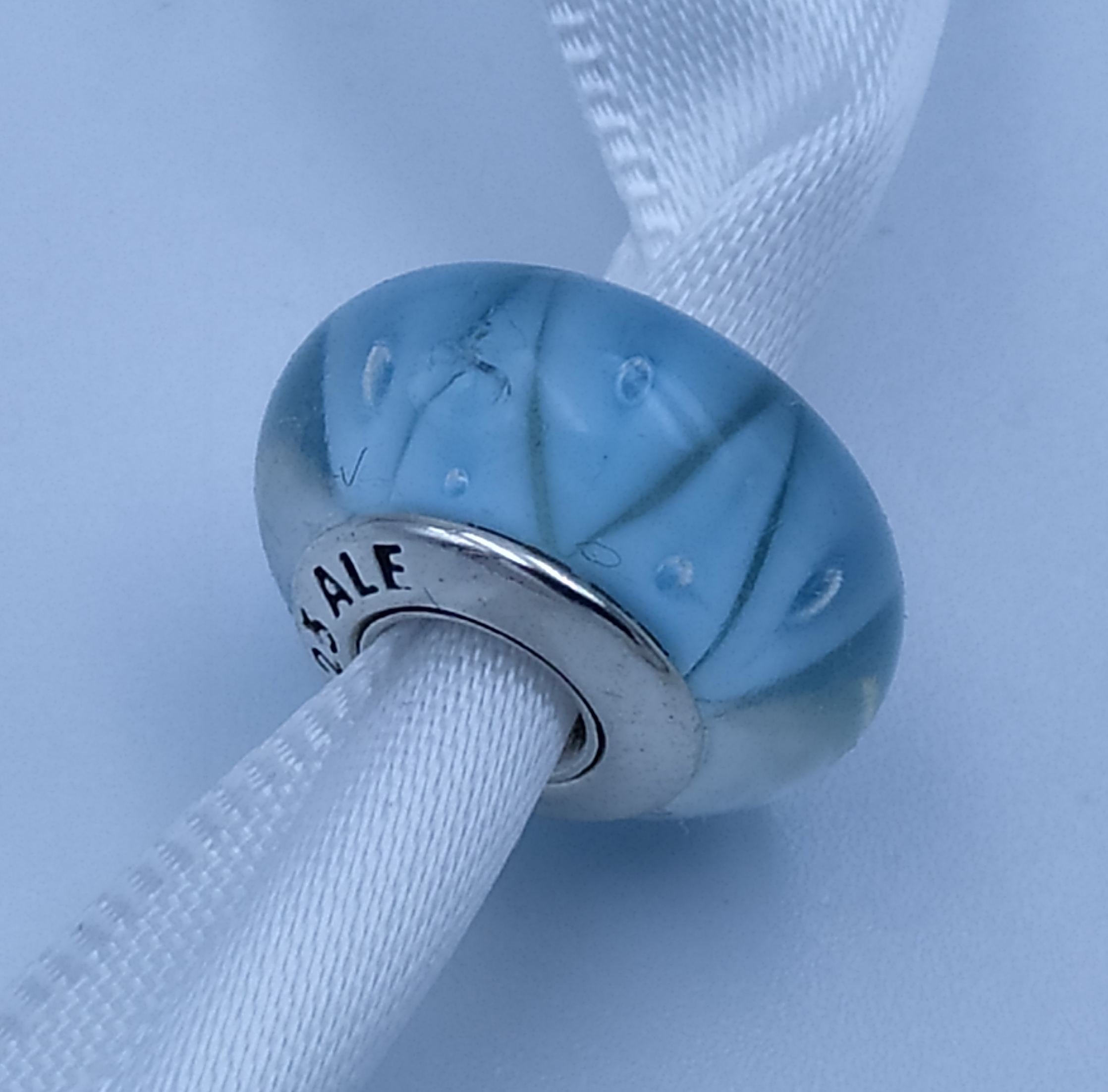 pandora light blue patterned glass bead charm Pandora Light Blue Patterned Glass Bead Charm, light blue, view 2