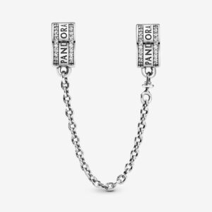 Pandora Logo Safety Chain Charm, silver tone, view 1