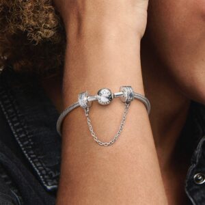 Home Pandora Logo Safety Chain Clip Charm, silver tone, view 1