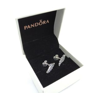 Pandora Majestic Feather Stud Earrings, silver tone, view 1