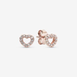 Pandora Open Heart Stud Earrings, rose tone, view 1