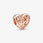 Pandora Openwork Family Tree Heart Charm, rose tone, view 1