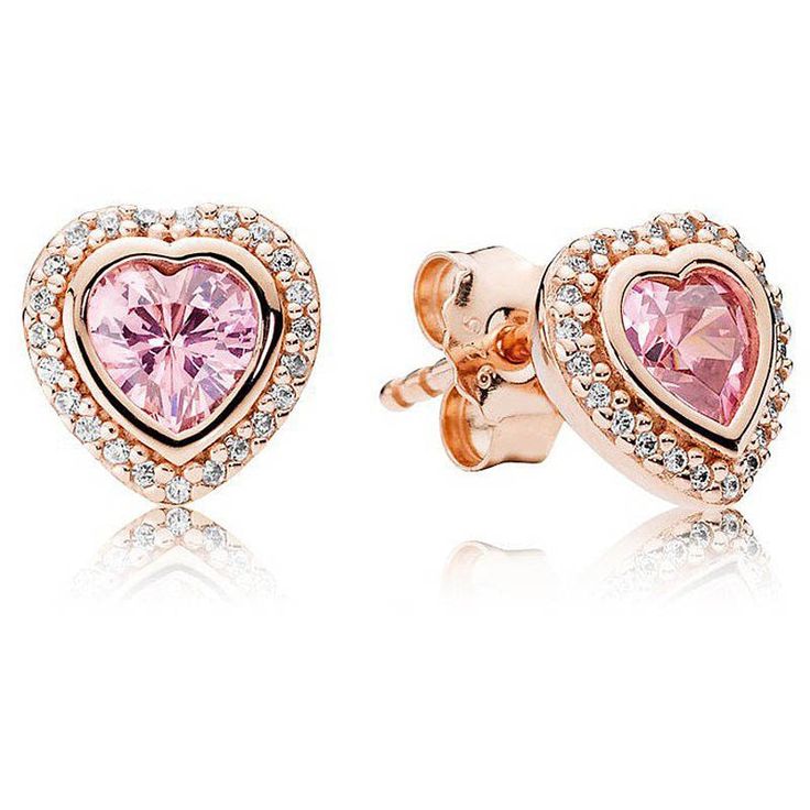 pandora pink elevated heart stud earrings Pandora Pink Elevated Heart Stud Earrings, rose tone and pink, view 1