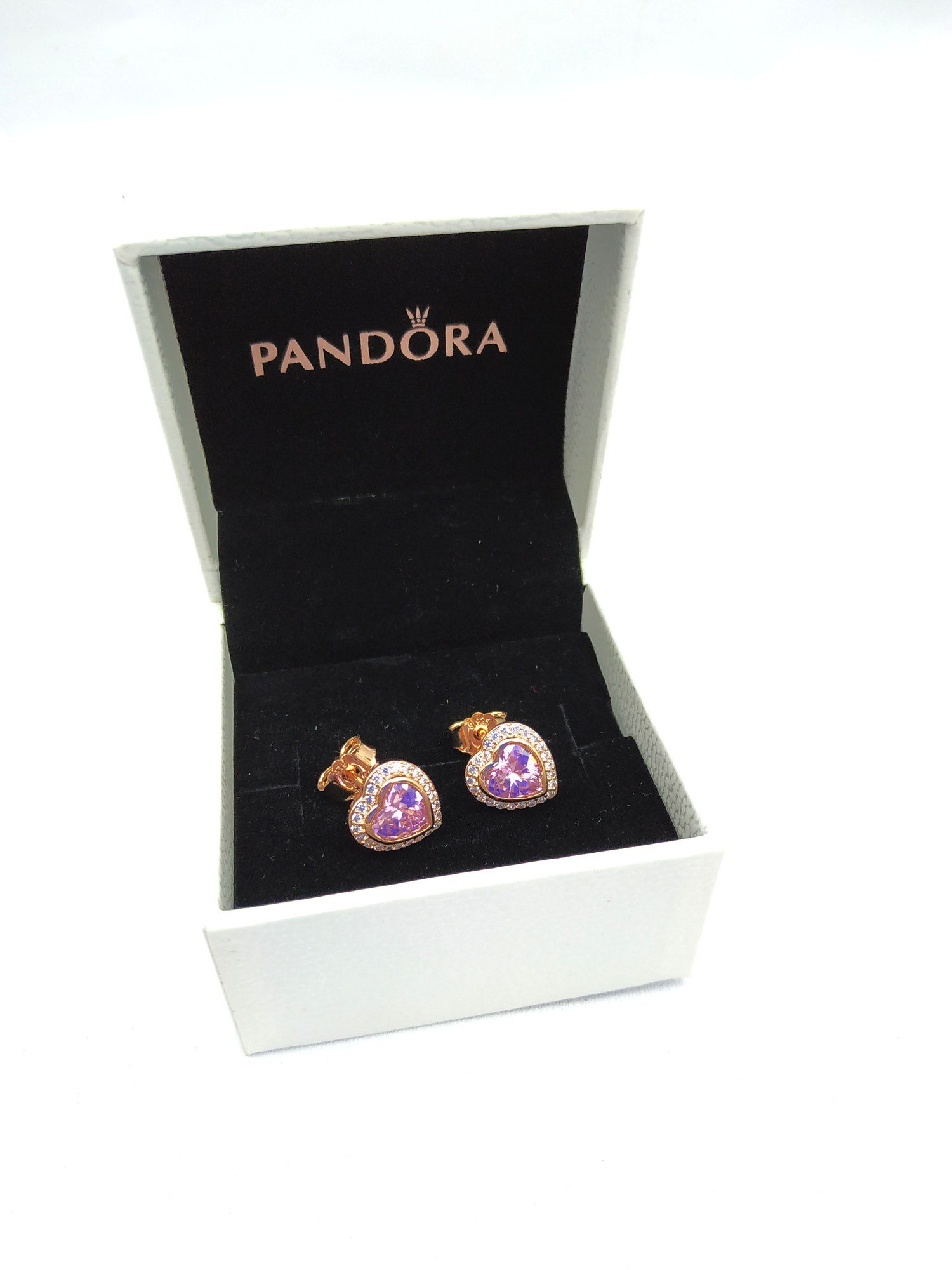 pandora pink elevated heart stud earrings Pandora Pink Elevated Heart Stud Earrings, rose tone and pink, view 2