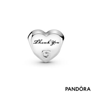 Pandora Polished Thank You Heart Charm, silver tone, view 1