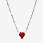 Pandora Red Heart Halo Pendant Necklace, silver tone and red, view 1
