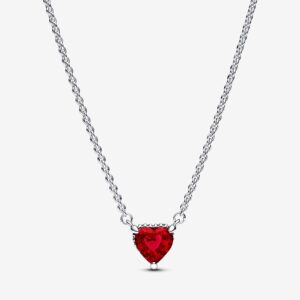 Pandora Red Heart Halo Pendant Necklace, silver tone and red, view 1