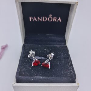 Pandora Red Heart Stud Earrings, silver tone and red, view 1
