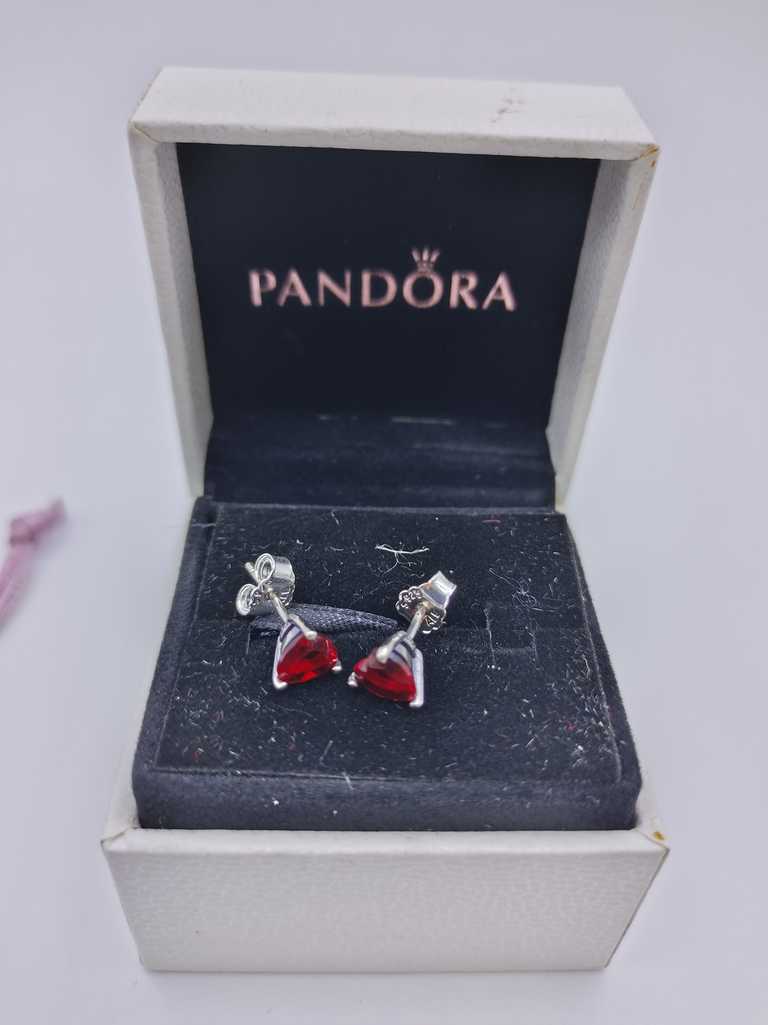 pandora red heart stud earrings Pandora Red Heart Stud Earrings, silver tone and red, view 1