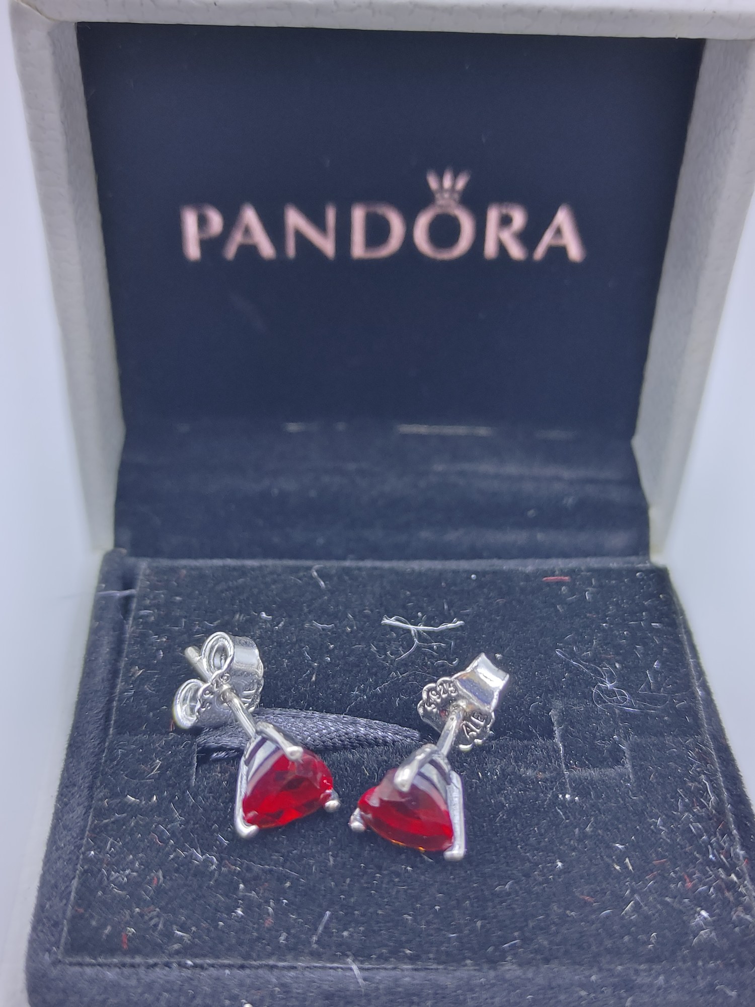pandora red heart stud earrings Pandora Red Heart Stud Earrings, silver tone and red, view 2