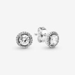 Pandora Round Sparkle Stud Earrings, silver tone, view 1