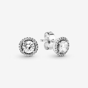 Pandora Round Sparkle Stud Earrings, silver tone, view 1