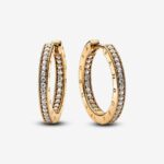 Pandora Signature Logo Hoop Earrings, gold tone, view 1