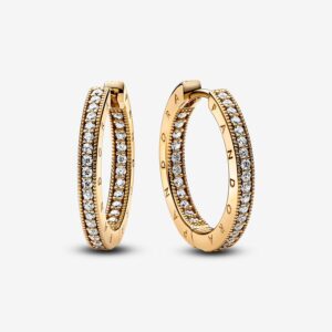 Pandora Signature Logo Hoop Earrings, gold tone, view 1