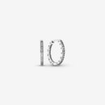 Pandora Sparkle and Logo Hoop Earrings, silver tone, view 1