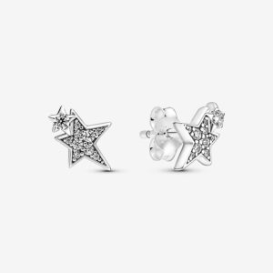 Pandora Sparkling Asymmetric Stars Stud Earrings, silver tone, view 1
