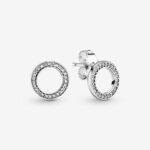Pandora Sparkling Circle Stud Earrings, silver tone, view 1