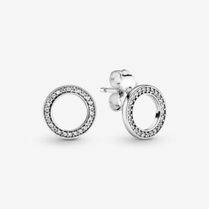 Pandora Sparkling Circle Stud Earrings, silver tone, view 1
