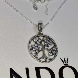 Pandora Sparkling Family Tree Pendant Necklace, silver tone, view 1