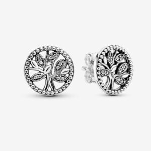 Pandora Sparkling Family Tree Stud Earrings, silver tone, view 1