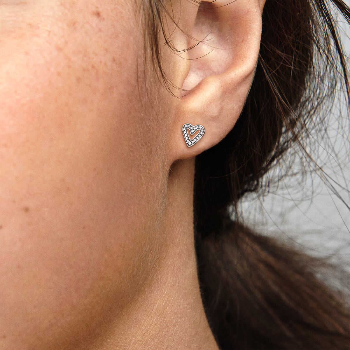 pandora sparkling freehand heart stud earrings Pandora Sparkling Freehand Heart Stud Earrings, silver tone, view 2
