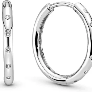 Pandora Sparkling Hoop Earrings, silver tone, view 1