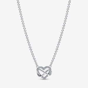 Pandora Sparkling Infinity Heart Necklace, silver tone, view 1