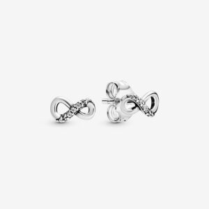 Pandora Sparkling Infinity Stud Earrings, silver tone, view 1