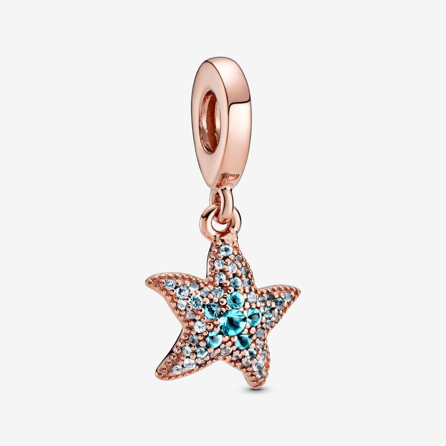 pandora sparkling starfish dangle charm Pandora Sparkling Starfish Dangle Charm, rose tone and blue, view 1