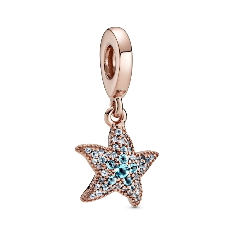 pandora sparkling starfish dangle charm Pandora Sparkling Starfish Dangle Charm, rose tone and blue, view 2