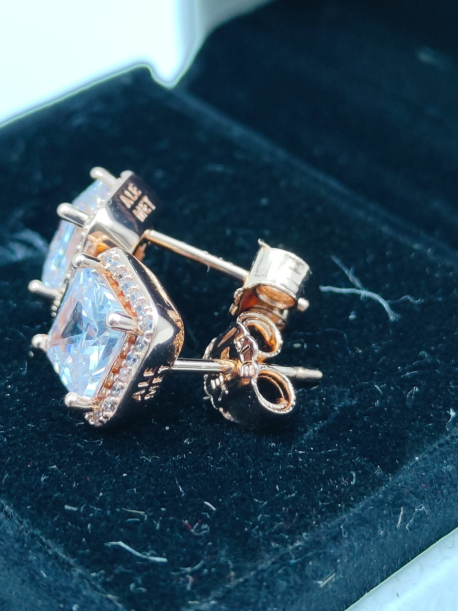 pandora square halo stud earrings Pandora Square Halo Stud Earrings, rose tone, view 2