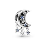 Pandora Star and Crescent Moon Charm, silver tone and blue, view 1