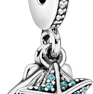 Pandora Starfish and Seashell Dangle Charm, silver tone and blue, view 1