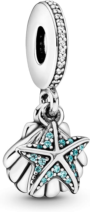 pandora starfish and seashell dangle charm Pandora Starfish and Seashell Dangle Charm, silver tone and blue, view 1
