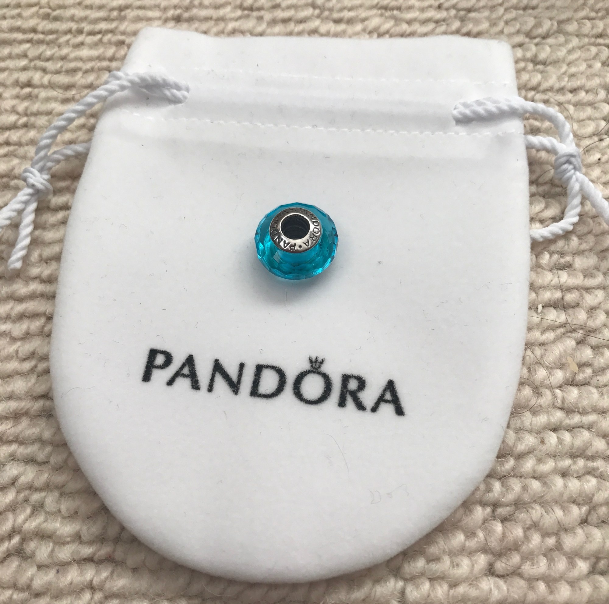 pandora teal faceted glass bead charm Pandora Teal Faceted Glass Bead Charm, teal, view 2