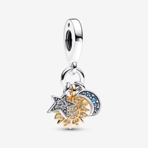 Pandora Two-Tone Celestial Triple Dangle Charm, two tone, view 1