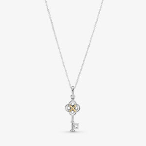 Pandora Two-Tone Key and Flower Necklace, two tone, view 1