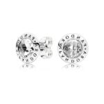 Radiant Logo Stud Earrings, silver tone, view 1