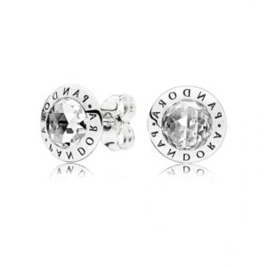 Radiant Logo Stud Earrings, silver tone, view 1